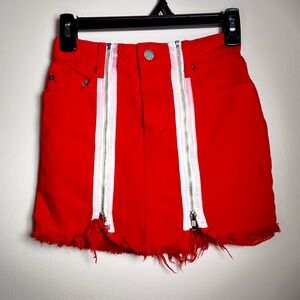 Carmar Red Mini Skirt with White Zippers Sz 23